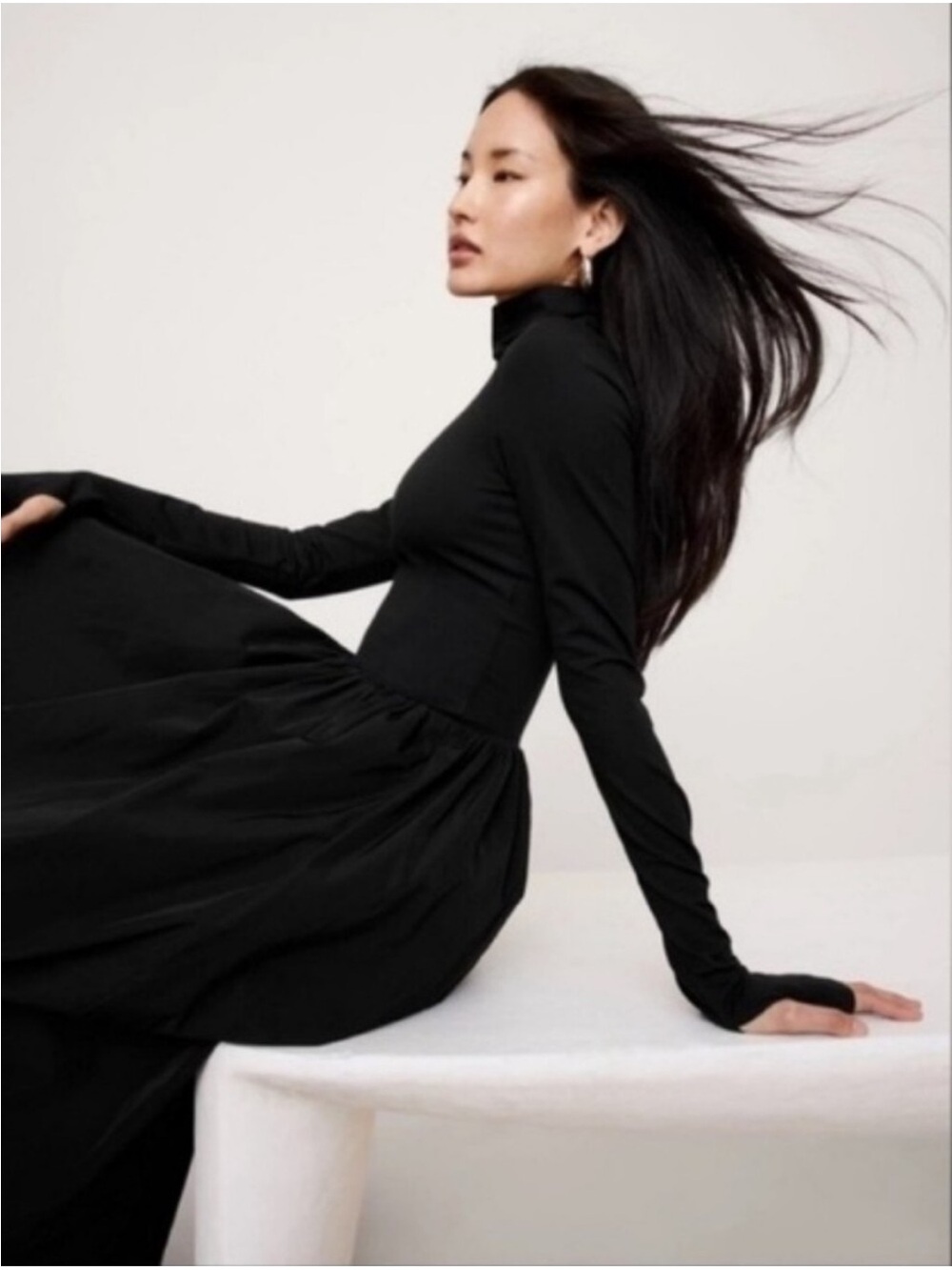 BANANA REPUBLIC BLACK TAFFETA COMBO TURTLENECK MAXI DRESS NWT!